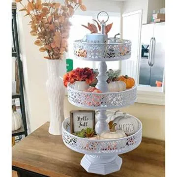 weharnar White Cupcake Stand - Tiered Dessert Table Display Set 3 Tier Metal White Serving Tray Round Cake Stand Holder for Wedding Tea Party Baby Shower Birthday Christmas Decor