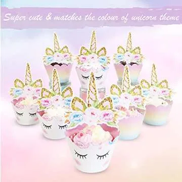 Unicorn Cupcake Toppers and Wrappers for Girl Parties