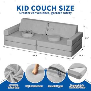 linor Modular Kids Play Couch 10Pcs, 65.4" Kids Couch for Playroom Bedroom, Multifunctional Modular ...