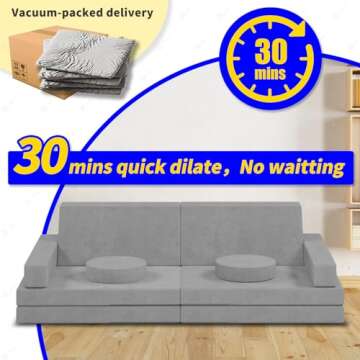 linor Modular Kids Play Couch 10Pcs, 65.4" Kids Couch for Playroom Bedroom, Multifunctional Modular Toddler Couch, Over 10 Combinations Creative Sofa for Imaginative Kids (Grey)