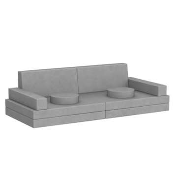 linor Modular Kids Play Couch 10Pcs, 65.4" Kids Couch for Playroom Bedroom, Multifunctional Modular Toddler Couch, Over 10 Combinations Creative Sofa for Imaginative Kids (Grey)