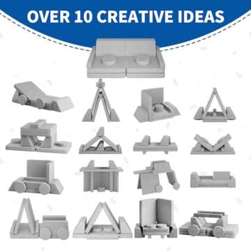 linor Modular Kids Play Couch 10Pcs, 65.4" Kids Couch for Playroom Bedroom, Multifunctional Modular Toddler Couch, Over 10 Combinations Creative Sofa for Imaginative Kids (Grey)