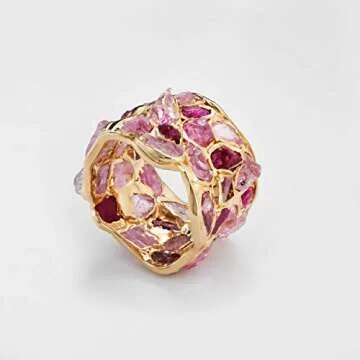 GERMAN KABIRSKI 7.80 Carat Ruby and Pink Sapphire Handmade Barrel Ring in 925 Sterling Silver with Gold and White Rhodium Plating Size 9