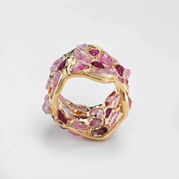 GERMAN KABIRSKI 7.80 Carat Ruby and Pink Sapphire Handmade Barrel Ring in 925 Sterling Silver with Gold and White Rhodium Plating Size 9