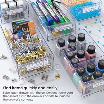 Arteza 16 Drawer Storage Cabinet, 17.7 x 8.2 x 10.9 inches, White, Plastic Drawers with Stoppers, Multi Compartment Organizer for Makeup and Art Supplies