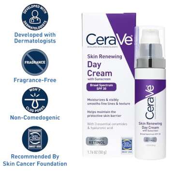 CeraVe Anti-Aging Face Cream SPF 30, Anti-Wrinkle Retinol Cream with Hyaluronic Acid and Ceramides, 1.76 oz