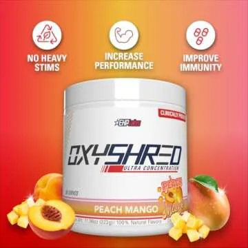 EHP Labs OxyShred Pre Workout Powder - Preworkout Powder with L Glutamine & Acetyl L Carnitine, Energy Boost Drink - Peach Mango, 60 Servings