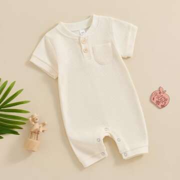 Kuriozud Unisex Newborn Baby Romper - Soft Cotton Waffle One Piece