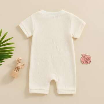 Kuriozud Baby Neutral Waffle Short Sleeve Romper for Infants