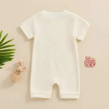 Kuriozud Baby Neutral Waffle Short Sleeve Romper for Infants