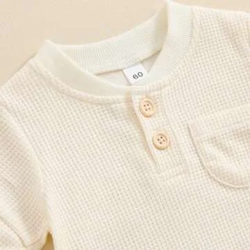 Kuriozud Baby Neutral Waffle Short Sleeve Romper for Infants