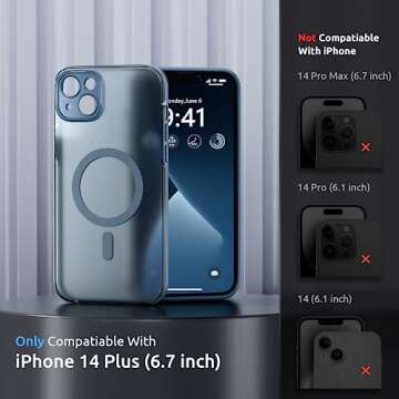 SURPHY Designed for iPhone 14 Plus Case Compatible with MagSafe (6.7 inch, 2022), with Screen Protector & Camera Protector Translucent Matte Phone Case (Blue)