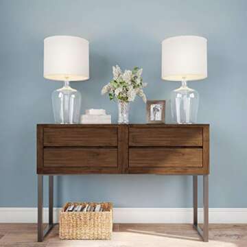 Lavish Home Table Lamps – Set of 2 Cloche Style Modern Farmhouse Lighting for Living Room, Bedroom or Office – Energy Efficient LED, 14” L x 14” W x 26” H, Ivory & Clear Glass