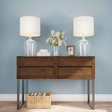 Lavish Home Table Lamps – Set of 2 Cloche Style Modern Farmhouse Lighting for Living Room, Bedroom or Office – Energy Efficient LED, 14” L x 14” W x 26” H, Ivory & Clear Glass