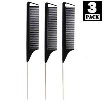 3Pcs Rat Tail Combs,Barber Styling Combs for Women,Anti Static Heat Resistant Hairdressing Comb (Bla...