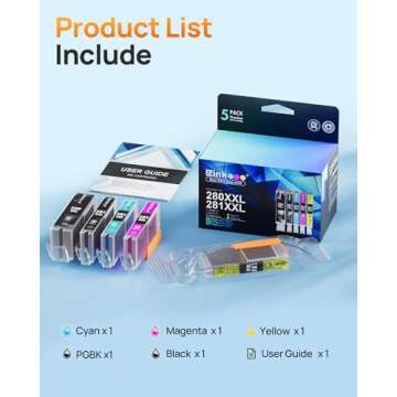 E-Z Ink Compatible Ink Cartridge Replacement for Canon PGI-280XXL CLI-281XXL 280 XXL 281 XXL Compatible with TR8620a TR8620 TS702a TS9520 TS9521C TR8520 TS6220 TS6320 TS8220 (5 Pack)