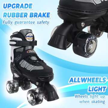 Kids Roller Skates for Boys, Black Adjustable Rollerskates with Light Up Wheels for Teens Youth Ages...
