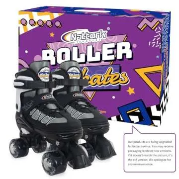 Kids Roller Skates for Boys, Black Adjustable Rollerskates with Light Up Wheels for Teens Youth Ages 6-12 10 11 12, Beginners Outdoor Sports, Best Birthday Gift for Kids