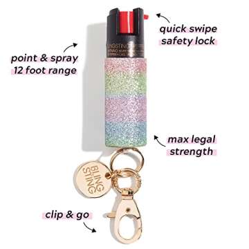 BLINGSTING Pepper Spray for Women - Maximum Strength OC Self Defense Spray - 12 ft Range - UV Markin...