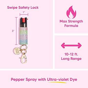 BLINGSTING Pepper Spray for Women - Maximum Strength OC Self Defense Spray - 12 ft Range - UV Marking Dye for Police ID - Safety Lock - Rainbow