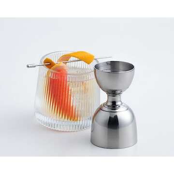 Derrison Bell Jigger Stainless Steel Bar Tool With 0.5oz, 1oz, 1.5oz and 2oz Measuring Marks, Mirror Polished Finish, One Jigger