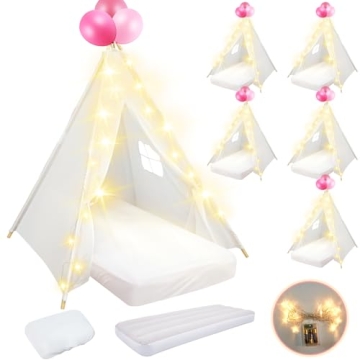 Lemosae Complete Sleepover Teepee Tent Package with Lights & Mattresses