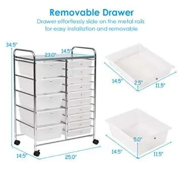 RELAX4LIFE Storage Drawer Carts W/15-Drawer,Rolling Wheels Semi-Transparent Multipurpose Mobile Rolling Utility Cart for School, Office, Home, Beauty Salon Storage Organizer Cart (Clear)