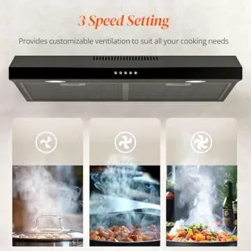 FIREGAS Black Range Hood 30 Inch Under Cabinet, Ducted/Ductless Convertible Kitchen Hood, 300 CFM, 3 Speed Exhaust Fan, Brushless DC Motor, Stove Hood Vents for Kitchen with LED Lights