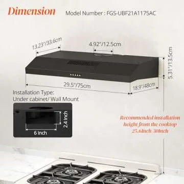 FIREGAS Black Range Hood 30 Inch Under Cabinet, Ducted/Ductless Convertible Kitchen Hood, 300 CFM, 3 Speed Exhaust Fan, Brushless DC Motor, Stove Hood Vents for Kitchen with LED Lights