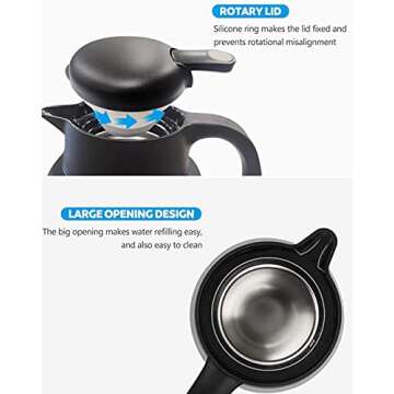 Luvan 68oz Coffee Carafe 18/10 Stainless Steel/Double Walled Vacuum Insulated Thermal Carafe with Press Button Top,12+ Hrs Heat&24+ Hrs Cold Retention,BPA Free,for Keeping Coffee,Tea,Beverage (Black)