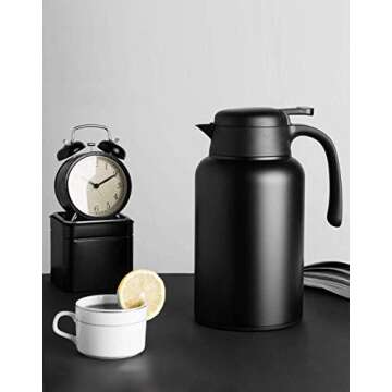 Luvan 68oz Coffee Carafe 18/10 Stainless Steel/Double Walled Vacuum Insulated Thermal Carafe with Press Button Top,12+ Hrs Heat&24+ Hrs Cold Retention,BPA Free,for Keeping Coffee,Tea,Beverage (Black)