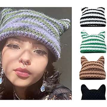 Vintage Beanie Women Fox Hat Y2K Accessories Slouchy Crochet