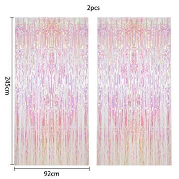 CCINEE 2pcs Metallic Foil Fringe Curtain Transparent Pink Backdrop Decorative Door Window Curtain fo...