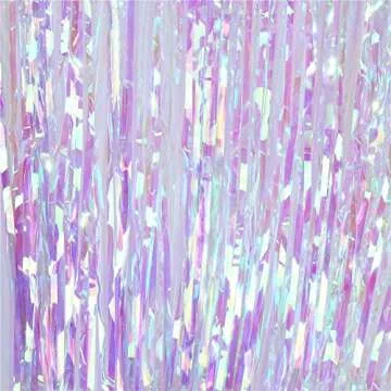 CCINEE 2pcs Metallic Foil Fringe Curtain Transparent Pink Backdrop Decorative Door Window Curtain for Birthday Party Baby Shower Wedding Decoration