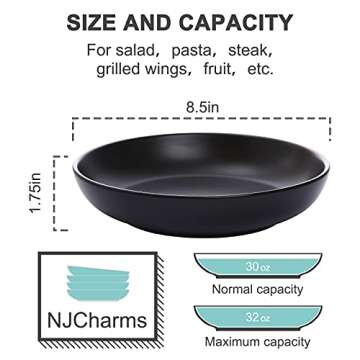 NJCHARMS Ceramic Pasta Bowls – Elegant Large Serving Set for All Occasions