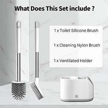 SimplyHome 2-Way Toilet Brush with Ventilated Holder with Silicone and Bristle Brushes for Toilet Cl...