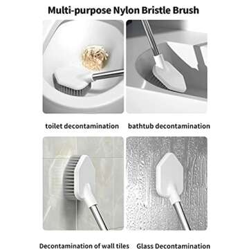 SimplyHome 2-Way Toilet Brush with Ventilated Holder with Silicone and Bristle Brushes for Toilet Cleaning Device with a Holder with Aluminum Handle 1 Set (White)