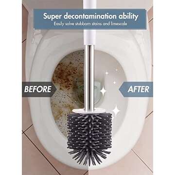 SimplyHome 2-Way Toilet Brush with Ventilated Holder with Silicone and Bristle Brushes for Toilet Cleaning Device with a Holder with Aluminum Handle 1 Set (White)