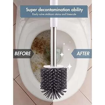 SimplyHome 2-Way Toilet Brush with Ventilated Holder with Silicone and Bristle Brushes for Toilet Cleaning Device with a Holder with Aluminum Handle 1 Set (White)