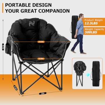 LILYPELLE Oversized Heated Camping Chair, Patio Lounge Chairs with 3 Heat Levels, Portable Folding Heated Chair Round Moon Saucer Folding Lawn Chair Outdoor Chair for Camping, Lounge Patio