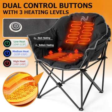 LILYPELLE Oversized Heated Camping Chair, Patio Lounge Chairs with 3 Heat Levels, Portable Folding Heated Chair Round Moon Saucer Folding Lawn Chair Outdoor Chair for Camping, Lounge Patio