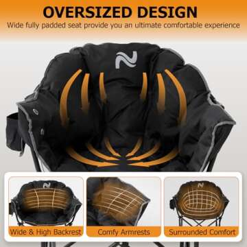 LILYPELLE Oversized Heated Camping Chair, Patio Lounge Chairs with 3 Heat Levels, Portable Folding Heated Chair Round Moon Saucer Folding Lawn Chair Outdoor Chair for Camping, Lounge Patio