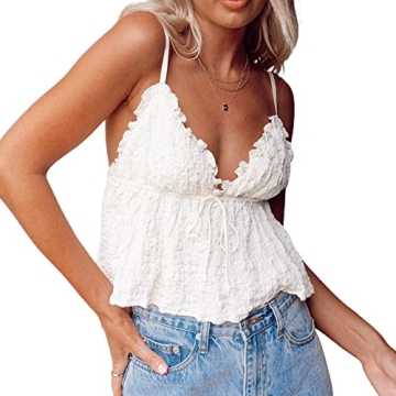 Mxiqqpltky Women Y2K Ruched Camisole Sleeveless Spaghetti Straps V Neck Cami Tops Summer Cute Bow Fl...
