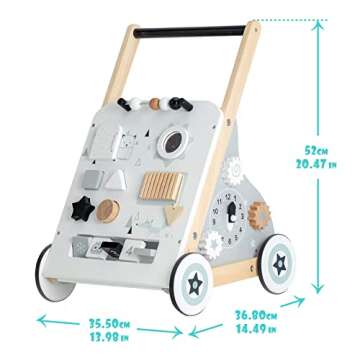 Baby Push Walker, Toddler Wooden Multi-Activity Baby Walker, Grey Push and Pull Toy, Kids Learning Walker, Gift for Boys and Girls 1-3 Years Old