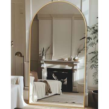 LadyNow Full Length Mirror, 78"x38" Oversized Arched Floor Mirror Freestanding, Full Body Mirror Floor Standing Mirror with Stand, Hanging Mounted Mirror for Bedroom Living Room, Gold, Arched Style