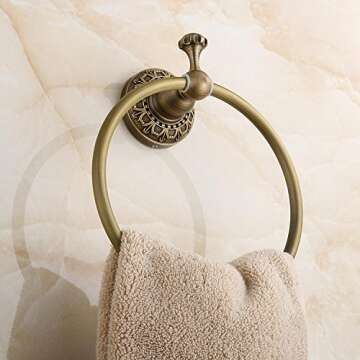 Beelee Wall Mounted Towel Ring/Towel Holder,Solid Brass Construction, Antique Bronze Finish,Bathroom...