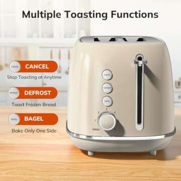 Keenstone 2 Slice Retro Stainless Steel Toaster with Wide Slots and Browning Settings