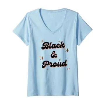 Womens Black History Month Black and Proud, African American Pride V-Neck T-Shirt