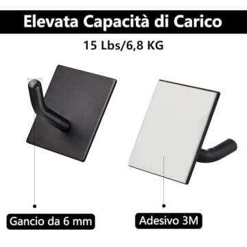 FOMANSH Heavy Duty Adhesive Hooks, Stick on Wall Adhesive Hangers, Strong Stainless Steel Holder, Self Adhesive Hooks for Kitchen Bathroom Home Door Towel Coat Key Robe 4 Packs Black