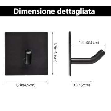 FOMANSH Heavy Duty Adhesive Hooks, Stick on Wall Adhesive Hangers, Strong Stainless Steel Holder, Self Adhesive Hooks for Kitchen Bathroom Home Door Towel Coat Key Robe 4 Packs Black